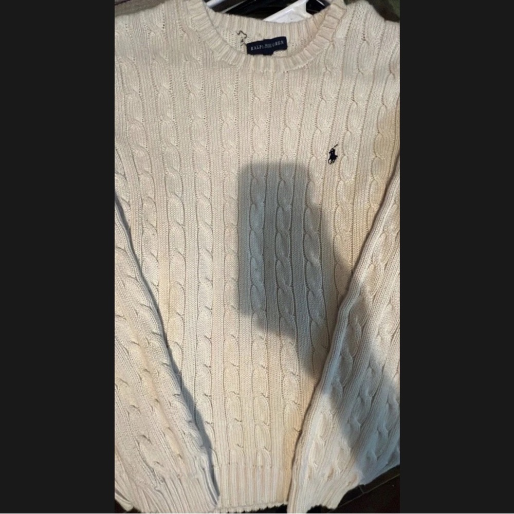 Ralph Lauren Cream Cable-Knit Crewneck Sweater